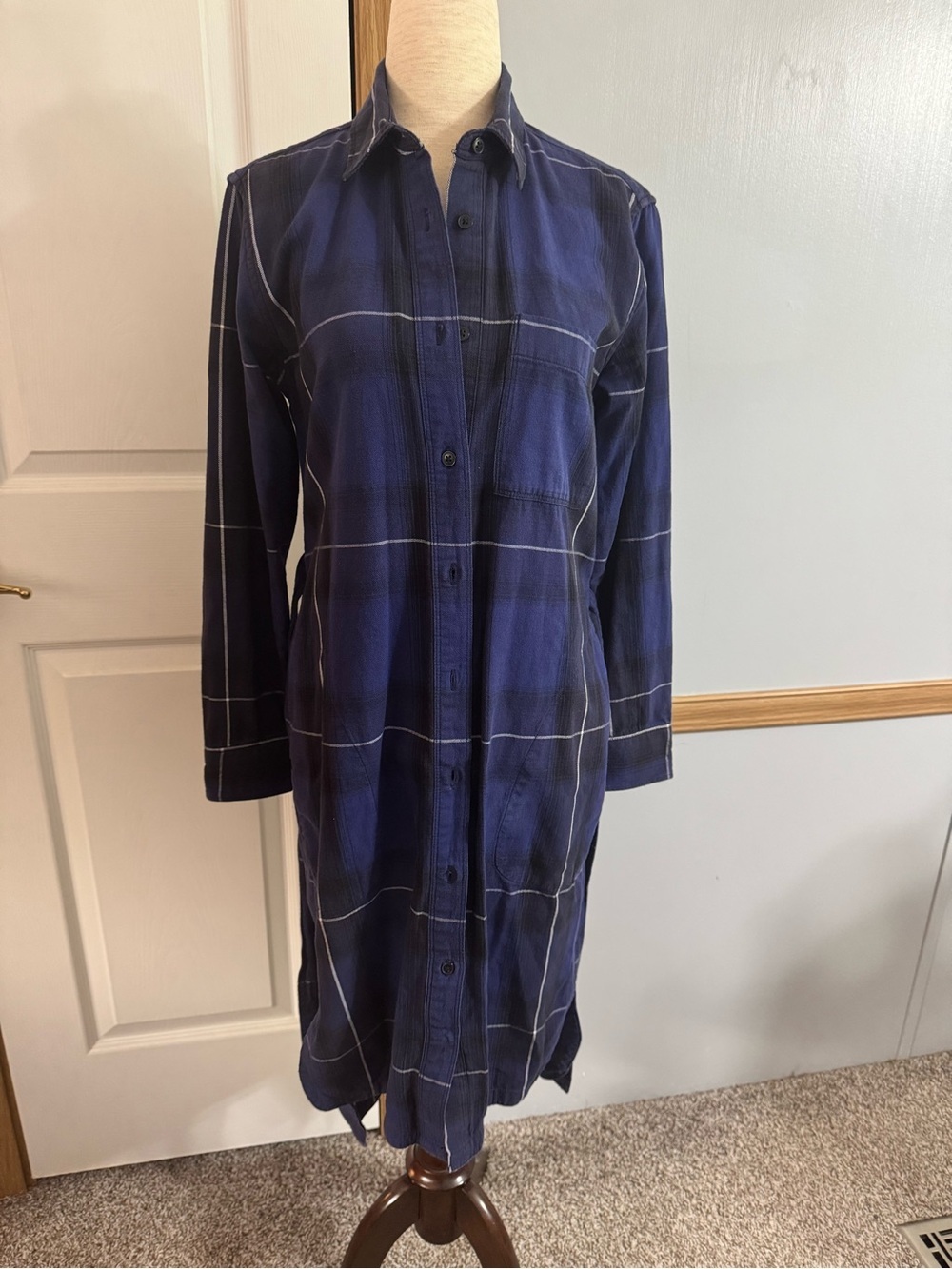 GAP Navy Plaid Long Sleeve Shirt Dress Size XS